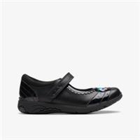 Clarks Girls Relda Spark Kid Black Leather School Shoes,Mary Jane Leather School