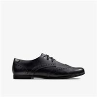 Clarks Girls Scala Lace Kid Black Leather School Shoes,Brogues Leather School