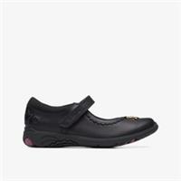 Clarks Girls Relda Sea Kid Black Leather School Shoes,Mary Jane Leather School