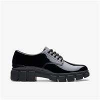 Clarks Girls Evyn Lace Youth Black Patent School Shoes,Derby Shoes Patent School