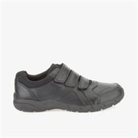 Clarks Boys Air Learn Youth Black Leather School Shoes,Riptape Leather