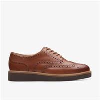 Clarks Womens Glickly Brogue Dark Tan Leather Lace Up,Brogues Leather Casual