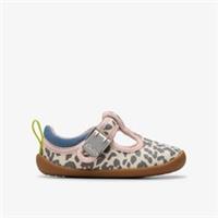 Clarks Girls Roamer Vibe Toddler Ecru Canvas Pre Walker,T Bar Shoes Textile