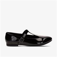 Clarks Girls Selsey Fudge Youth Black Patent School Shoes,T Bar Shoes Patent