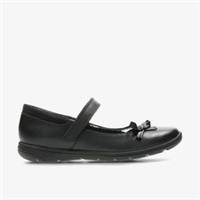 Clarks Girls Venture Star Youth Black Leather School Shoes,Mary Jane Leather