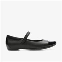 Clarks Girls Tizz Talk Youth Black Leather School Shoes,Mary Jane Leather School