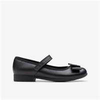 Clarks Girls Scala Tap Kid Black Leather School Shoes,Mary Jane Leather School