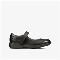 Clarks Girls Etch Craft Toddler Black Leather School Shoes,Mary Jane Leather