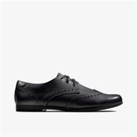 Clarks Girls Scala Lace Youth Black Leather School Shoes,Brogues Leather School