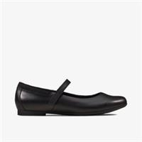 Clarks Girls Scala Dawn Youth Black Leather School Shoes,Mary Jane Leather
