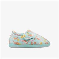 Clarks Girls Fluffy Snug Toddler Blue Print Slippers Textile Casual
