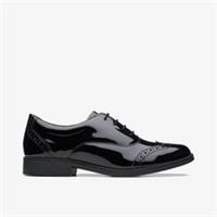 Clarks Girls Aubrie Tap Youth Black Patent School Shoes,Brogues Patent School