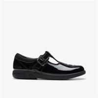 Clarks Girls Jazzy Tap Kid Black Patent School Shoes,T Bar Shoes Patent School