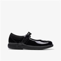 Clarks Girls Jazzy Jig Kid Black Patent School Shoes,Mary Jane Patent School