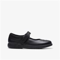 Clarks Girls Jazzy Jig Kid Black Leather School Shoes,Mary Jane Leather School