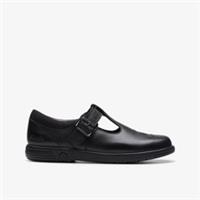 Clarks Girls Jazzy Tap Kid Black Leather School Shoes,T Bar Shoes Leather School