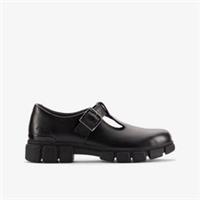 Clarks Girls Evyn Bar Kid Black Leather School Shoes,T Bar Shoes Leather School