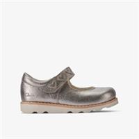 Clarks Girls Crown Hope Toddler Pewter T Bar Shoes Leather Casual