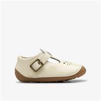 Clarks Girls Tiny Skip Toddler White Patent Pre Walker,T Bar Shoes Leather