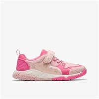 Clarks Girls Tidal Shell Kid Pink Combination Riptape,Trainers Textile Casual