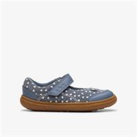 Clarks Girls Flash Halo Toddler Denim Blue Bar Shoes Leather Casual