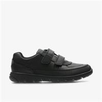 Clarks Boys Venture Walk Youth Black Leather School Shoes,Riptape Leather School