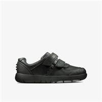 Clarks Boys Rex Pace Toddler Black Leather School Shoes,Riptape Leather School