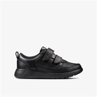 Clarks Boys Scape Flare Toddler Black Leather School Shoes,Riptape Leather