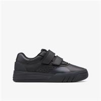 Clarks Boys CICA Go Kid Black Leather School Shoes,Riptape Leather Sports