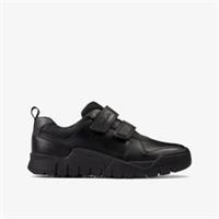 Clarks Boys Scooter Speed Kid Black Leather School Shoes,Riptape Leather School