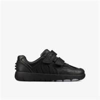 Clarks Boys Rex Stride Toddler Black Leather School Shoes,Riptape Leather School