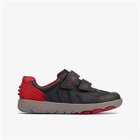 Clarks Boys Rex Play Kid Navy/Red Leather Riptape Leather Casual