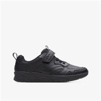 Clarks Boys Clowder Sprint Older Black Leather School Shoes,Riptape Leather
