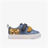 Clarks Boys Nova Cheat Toddler Denim Blue Leather Riptape Leather Casual