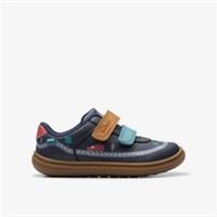 Clarks Boys Flash Truck Toddler Navy Print Riptape Leather Casual