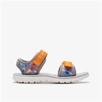 Clarks Boys Surfing Tide Kid Grey/Orange Riptape Textile Casual