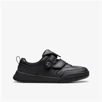 Clarks Boys Laser Track Kid Black Leather School Shoes,Riptape Leather School