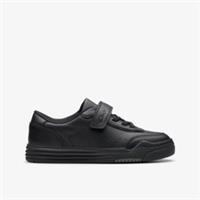 Clarks Boys Urban Bright Kid Black Leather School Shoes,Riptape Leather School