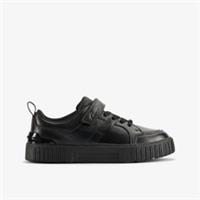 Clarks Boys Oslo Flare Older Black Leather School Shoes,Riptape Leather School