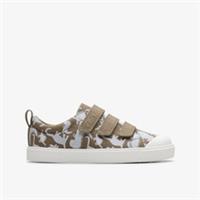 Clarks Boys City Vibe Older Khaki Print Riptape,Canvas Textile Casual