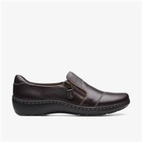 Clarks Womens Cora Harbor Dark Brown Leather Slip Ons Leather Casual