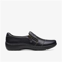 Clarks Womens Cora Harbor Black Leather Slip Ons Leather Casual