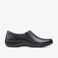 Clarks Womens Cora Giny Black Tumbled Slip Ons Leather Casual