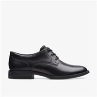 Clarks Womens Camzin Iris Black Leather Lace Up Leather Casual