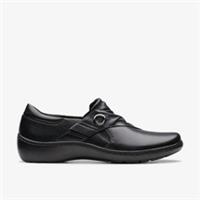 Clarks Womens Cora Aubrie Black Leather Slip Ons Leather Casual