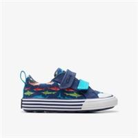 Clarks Kids Unisex,Girls,Boys Foxing Ocean Toddler Navy Print Canvas Textile