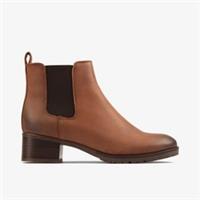 Clarks Womens Mila Top Dark Tan Leather Chelsea Boots,Heels,Ankle Boots Leather