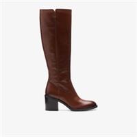 Clarks Womens Valvestino Hi Dark Tan Leather Heels,Knee High Boots Leather