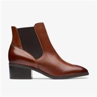 Clarks Womens Amser West Dark Tan Leather Chelsea Boots,Heels,Ankle Boots