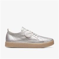 Clarks Womens Barleigh Lace Silver Metallic Trainers Leather Casual